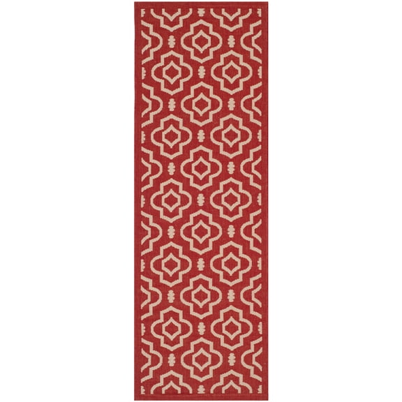 Safavieh Courtyard Lavern Geometric Indoor/Outdoor Runner Rug, Red/Bone, 2'3" x 6'7"