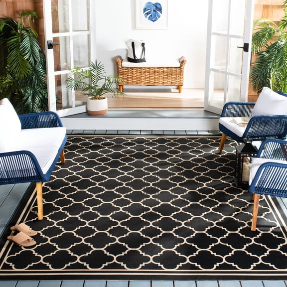 Safavieh Courtyard Alina Geometric Quatrefoil Indoor/Outdoor Area Rug, Black/Beige, 7'10" x 7'10" Square