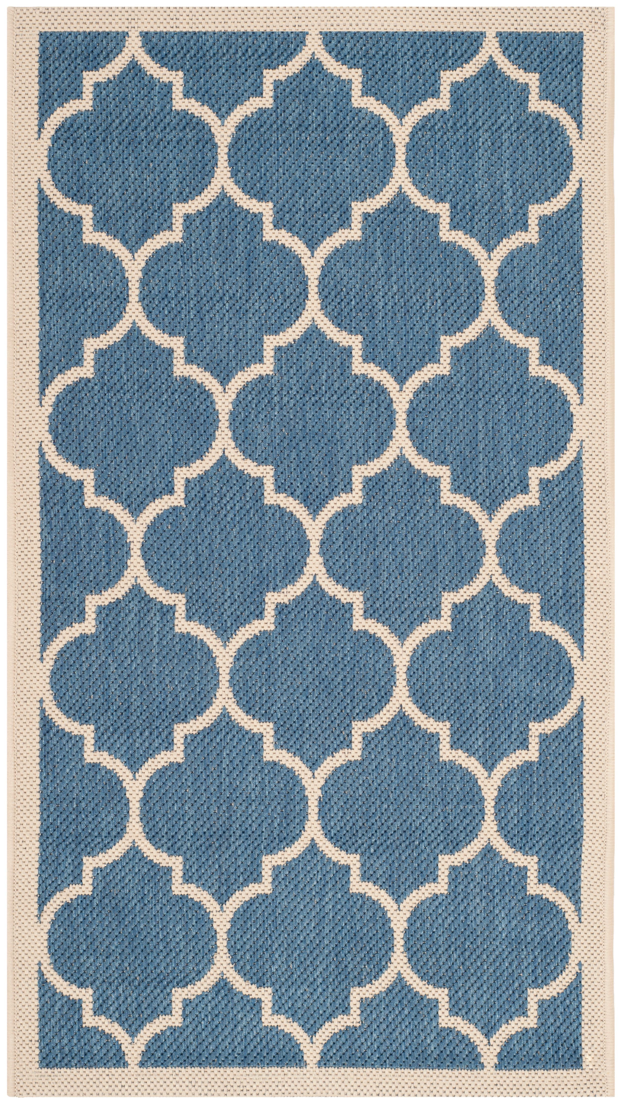 Courtyard Chic Blue/Beige Synthetic Rectangle Easy-Care Rug, 2' x 3'7"