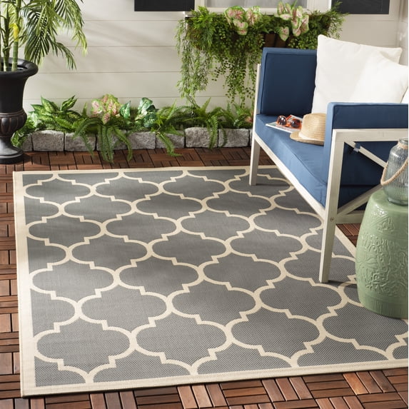 Safavieh Courtyard Alyssa Geometric Indoor/Outdoor Area Rug, Anthracite/Beige, 4' x 4' Square