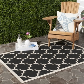 Safavieh Courtyard Alyssa Geometric Indoor/Outdoor Area Rug, Black/Beige, 4' x 4' Square