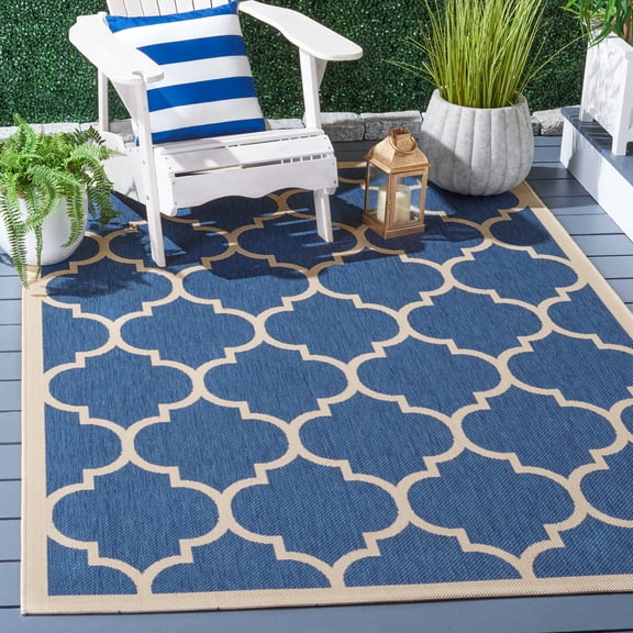 Safavieh Courtyard Alyssa Geometric Indoor/Outdoor Area Rug, Blue/Beige, 4' x 4' Square