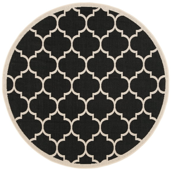 Safavieh Courtyard Alyssa Geometric Indoor/Outdoor Area Rug, 5'3" x 5'3" Round, Black/Beige