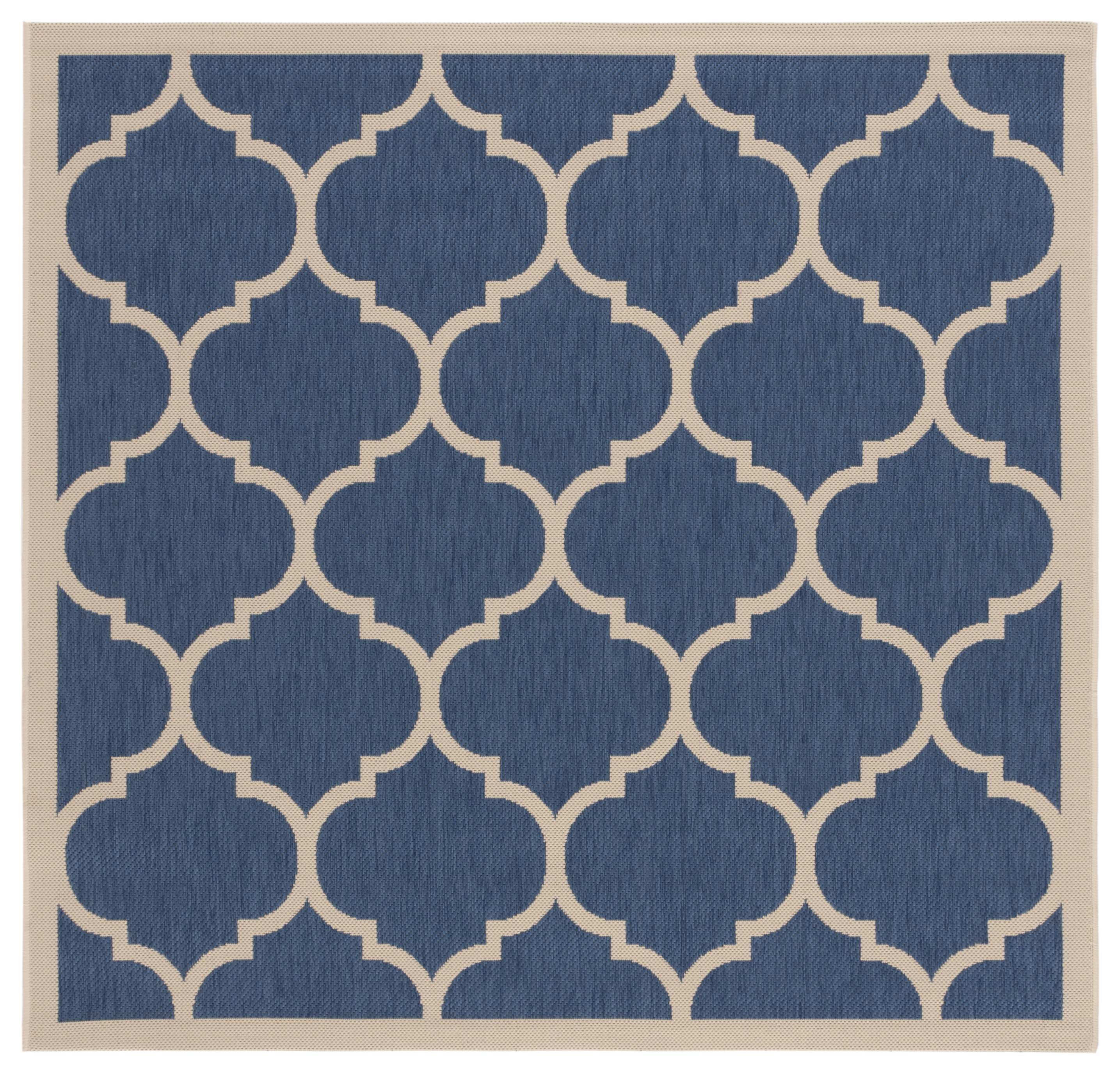Safavieh Courtyard Alyssa Geometric Indoor/Outdoor Area Rug, Blue/Beige, 5'3" x 5'3" Square