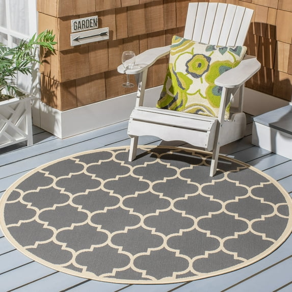 Safavieh Courtyard Alyssa Geometric Indoor/Outdoor Area Rug, Anthracite/Beige, 6'7" x 6'7" Round