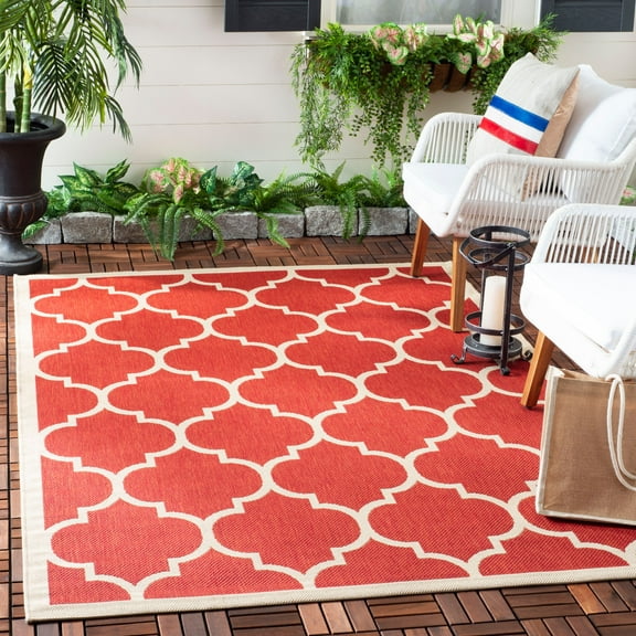 Safavieh Courtyard Alyssa Geometric Indoor/Outdoor Area Rug, 6'7" x 9'6", Red/Bone
