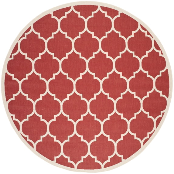 Safavieh Courtyard Alyssa Geometric Indoor/Outdoor Area Rug, Red/Bone, 7'10" x 7'10" Round