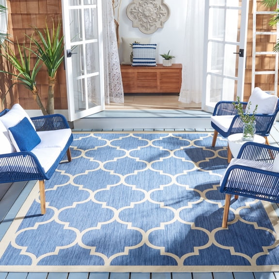 Safavieh Courtyard Alyssa Geometric Indoor/Outdoor Area Rug, Blue/Beige, 8' x 11'