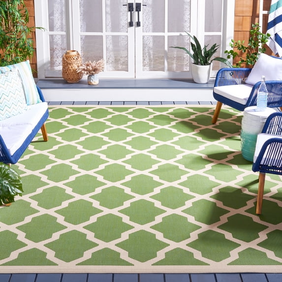 Safavieh Courtyard Amber Geometric Indoor/Outdoor Area Rug, Green/Beige, 9' x 12'