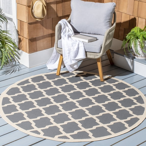 Safavieh Courtyard Amber Geometric Indoor/Outdoor Area Rug, Anthracite/Beige, 5'3" x 5'3" Round