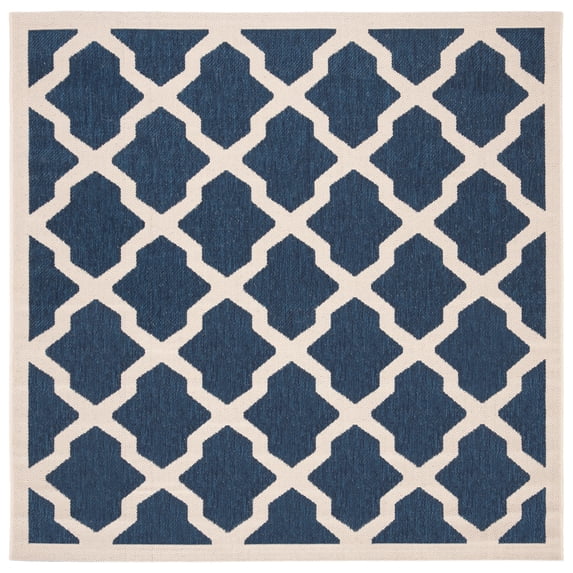 Safavieh Courtyard Amber Geometric Indoor/Outdoor Area Rug, Navy/Beige, 5'3" x 5'3" Square