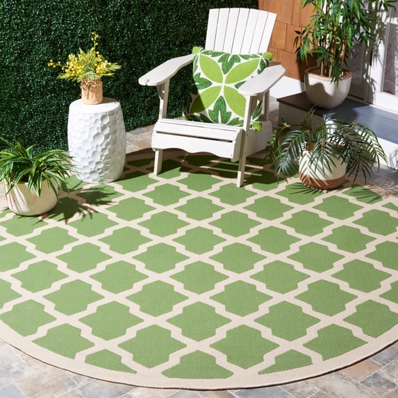 Safavieh Courtyard Amber Geometric Indoor/Outdoor Area Rug, Green/Beige, 7'10" x 7'10" Round