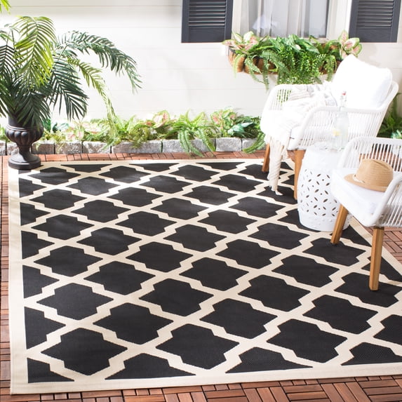 Safavieh Courtyard Amber Geometric Indoor/Outdoor Area Rug, Black/Beige, 7'10" x 7'10" Square