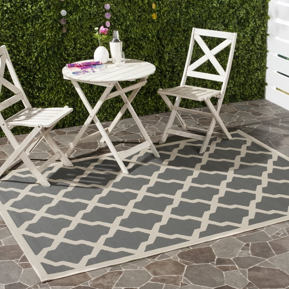 Safavieh Courtyard Amber Geometric Indoor/Outdoor Area Rug, Anthracite/Beige, 9' x 12'