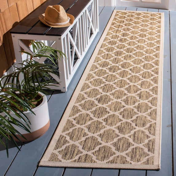 Safavieh Courtyard Amber Geometric Indoor/Outdoor Runner Rug, Brown/Bone, 2'3" x 10'