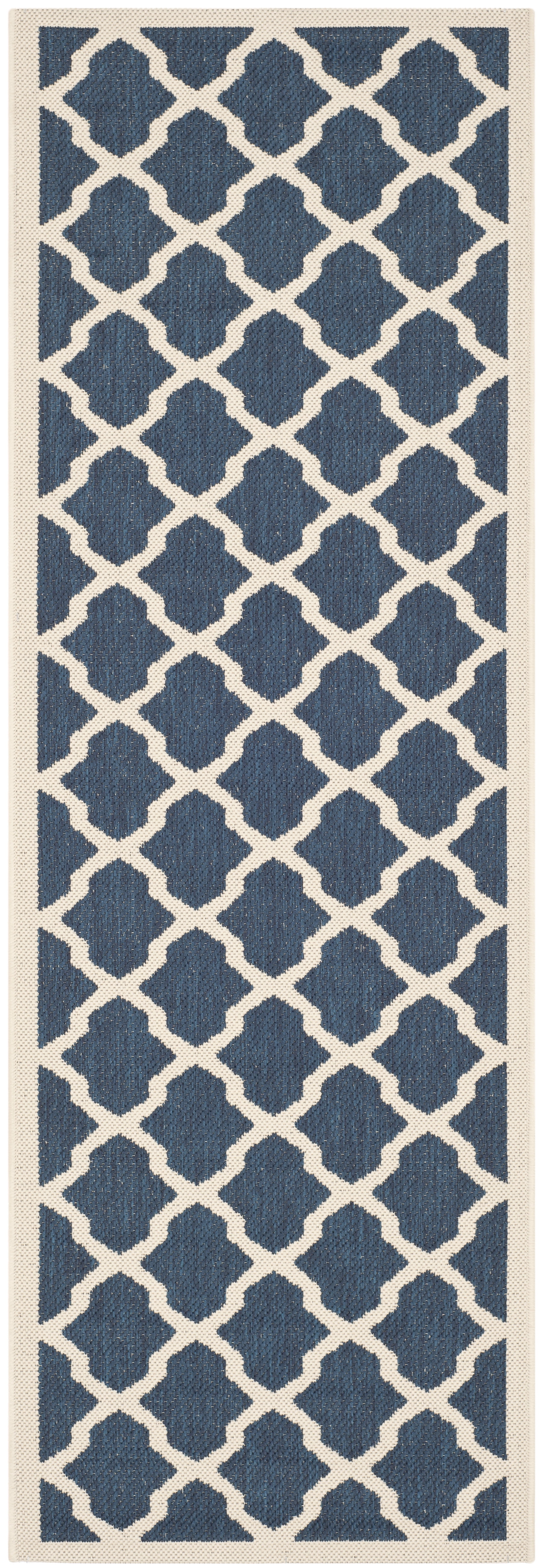 Safavieh Courtyard Amber Geometric Indoor/Outdoor Runner Rug, Navy/Beige, 2'3" x 10'