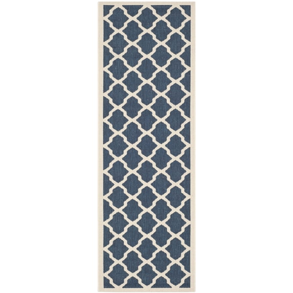 Safavieh Courtyard Amber Geometric Indoor/Outdoor Runner Rug, Navy/Beige, 2'3" x 12'