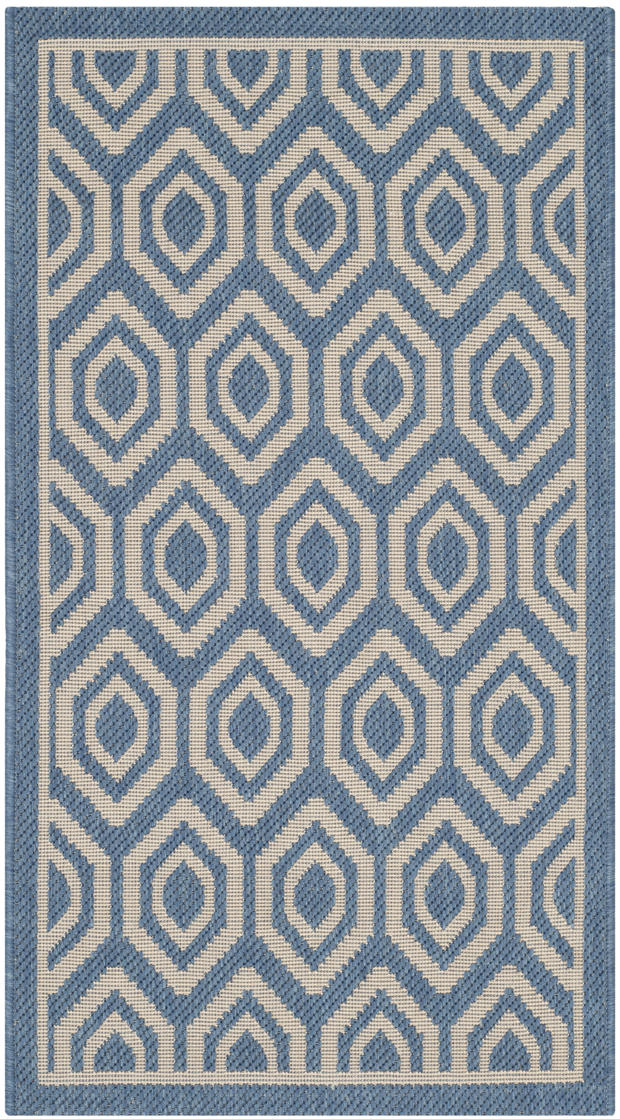 Blue and Beige Geometric Indoor/Outdoor Area Rug