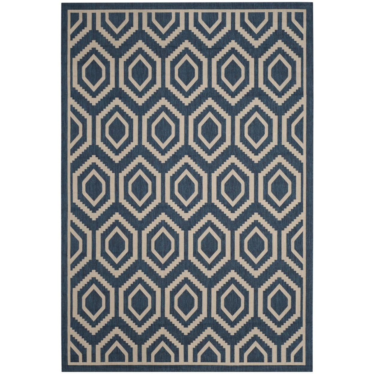 Navy and Beige Honeycomb Pattern Indoor/Outdoor Rug, 9' x 12'