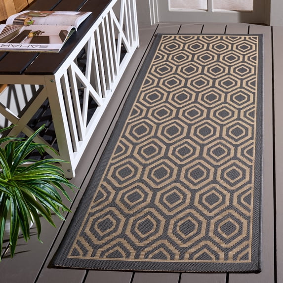 Safavieh Courtyard Amelia Geometric Indoor/Outdoor Runner Rug, Anthracite/Beige, 2'3" x 6'7"