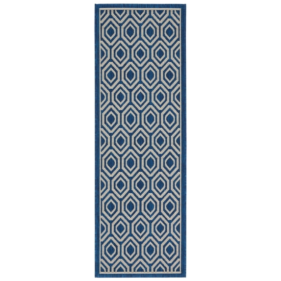 Safavieh Courtyard Amelia Geometric Indoor/Outdoor Runner Rug, Navy/Beige, 2'3" x 6'7"