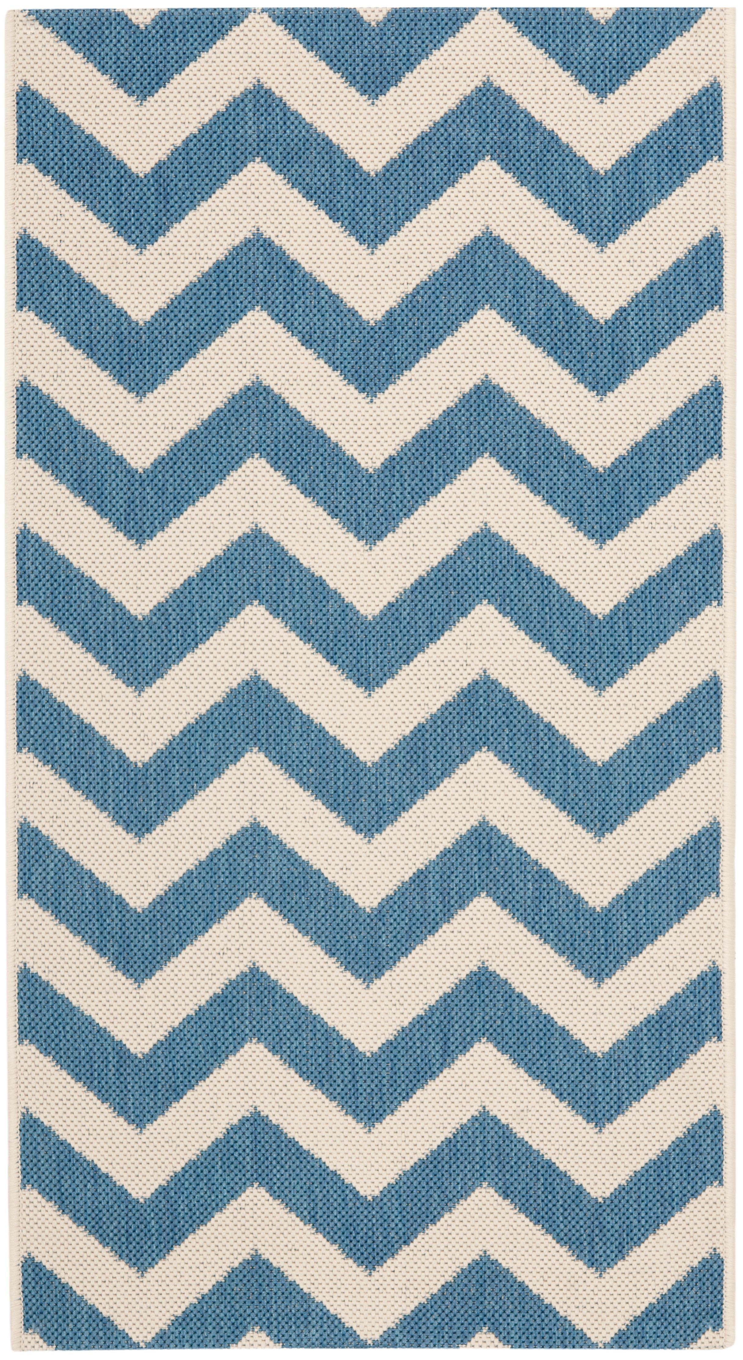 Blue and Beige Chevron Outdoor Area Rug