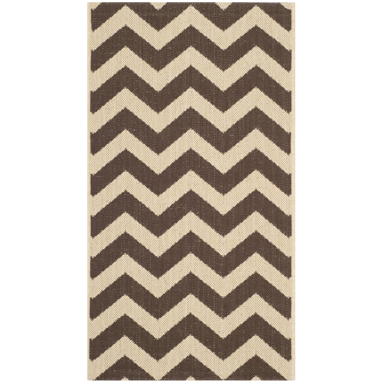 Dark Brown Chevron Pattern Round Synthetic Outdoor Rug