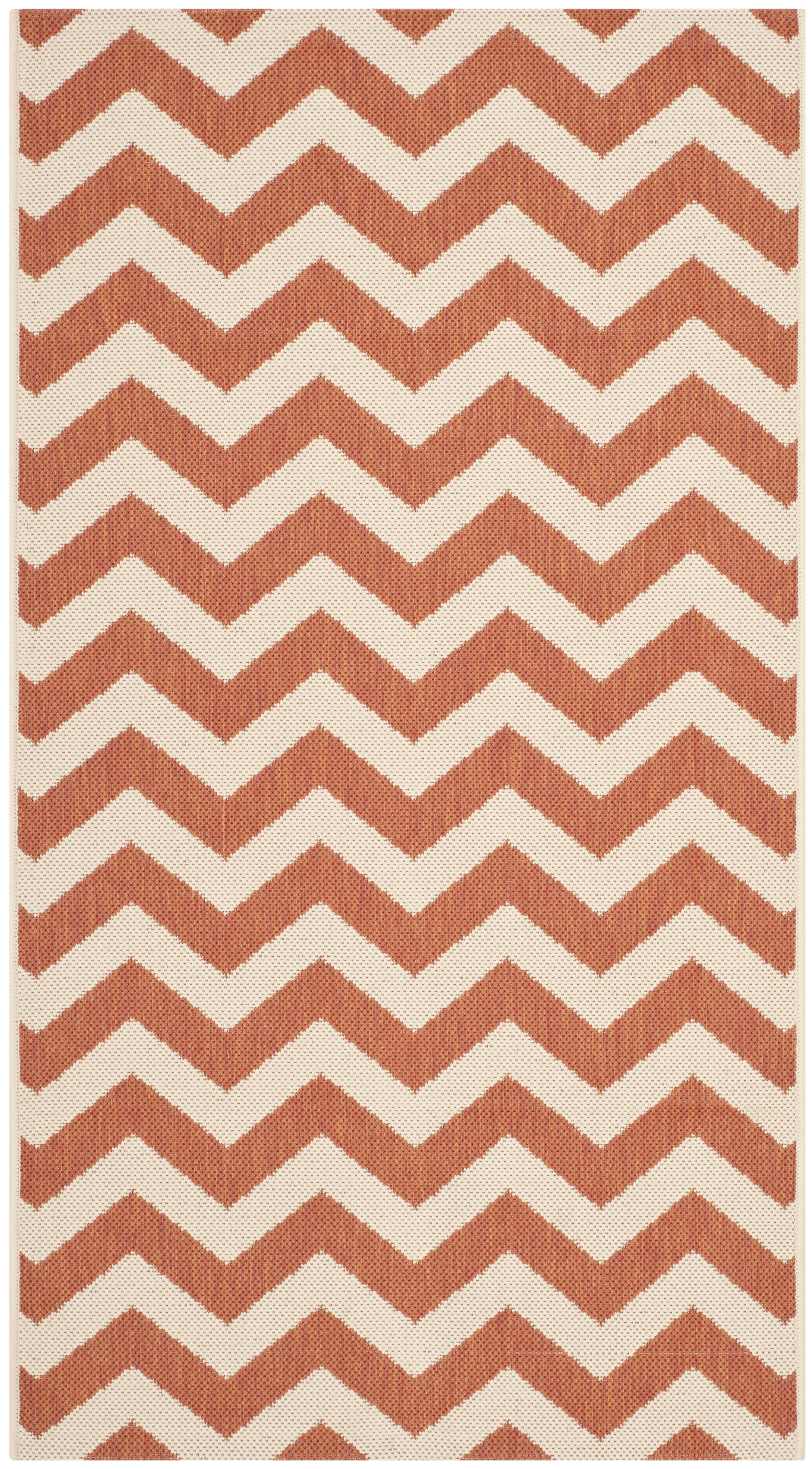 Terracotta and Beige Chevron Indoor/Outdoor Rug
