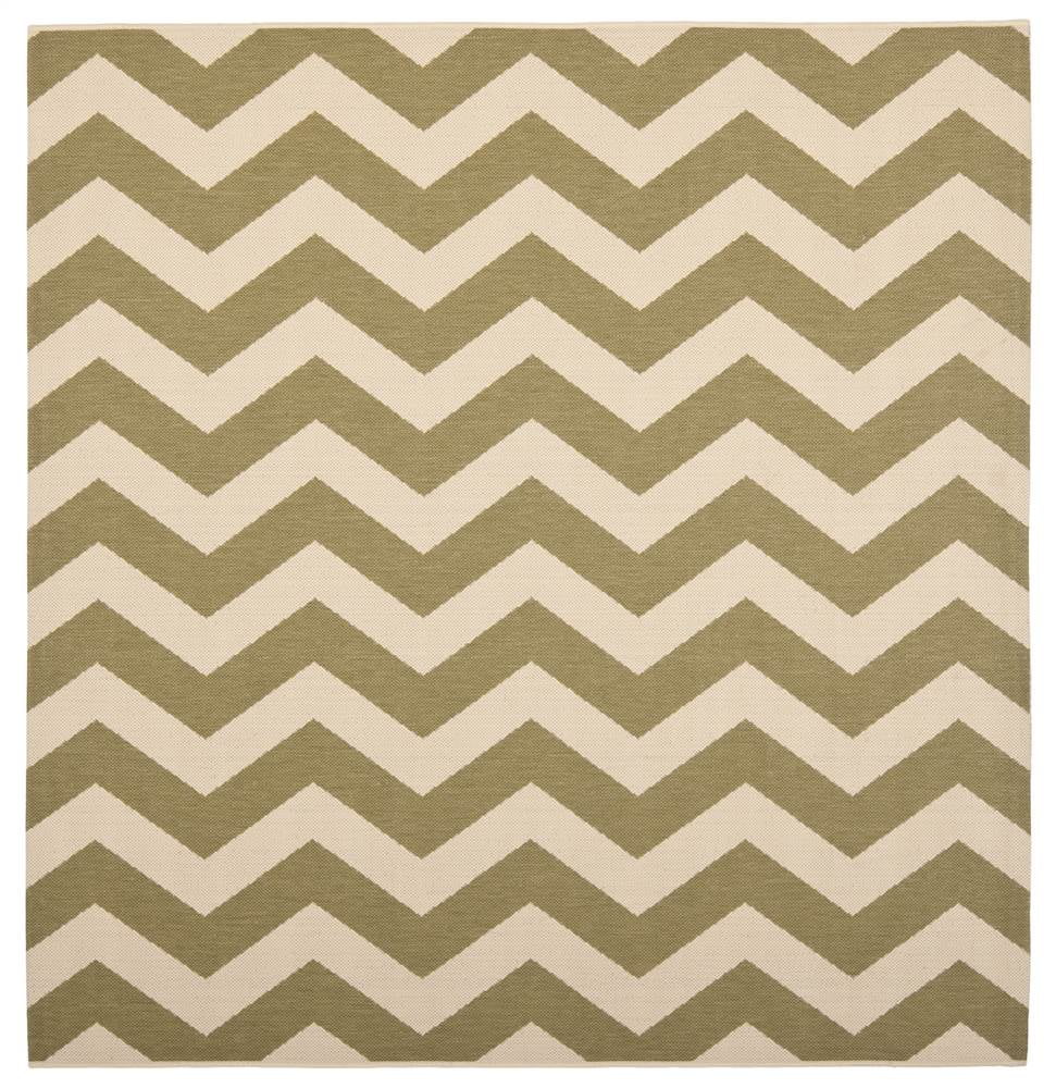 Green and Beige Chevron Square Synthetic Indoor/Outdoor Rug, 4' x 4'