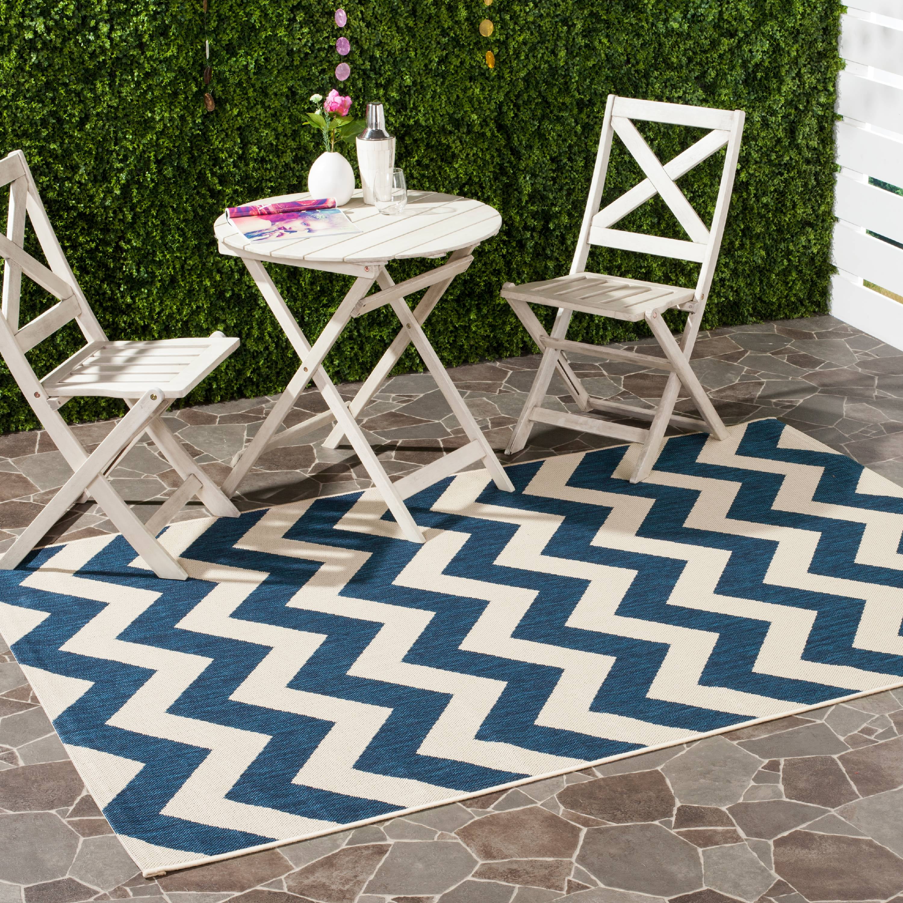 Navy and Beige Chevron Indoor/Outdoor Area Rug