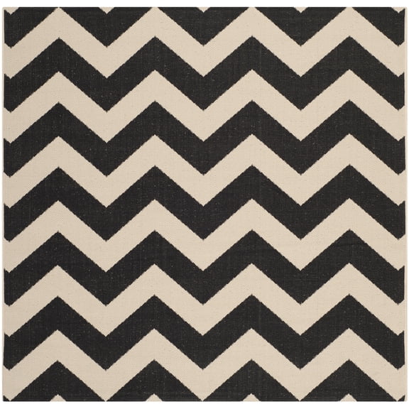 Safavieh Courtyard Bailey Chevron Indoor/Outdoor Area Rug, Black/Beige, 5'3" x 5'3" Square