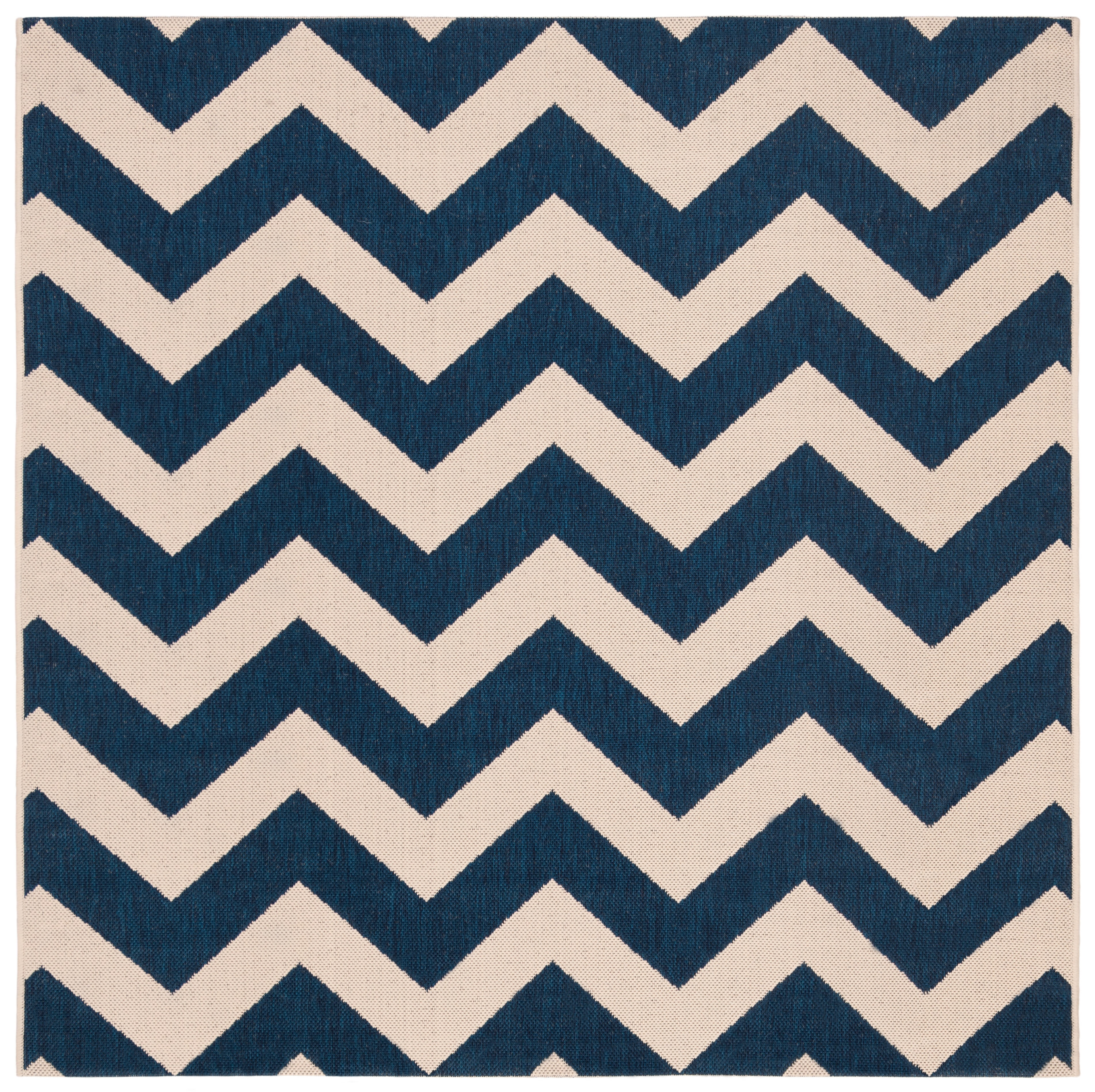 Safavieh Courtyard Bailey Chevron Indoor/Outdoor Area Rug, Navy/Beige, 5'3" x 5'3" Square