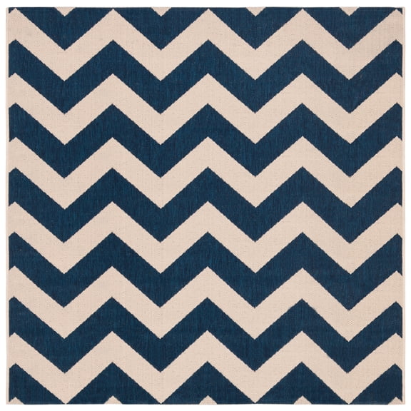 Safavieh Courtyard Bailey Chevron Indoor/Outdoor Area Rug, Navy/Beige, 5'3" x 5'3" Square