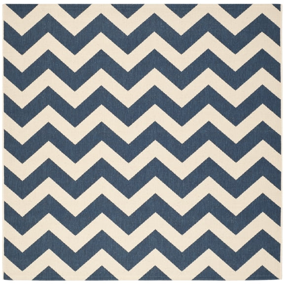 Safavieh Courtyard Bailey Chevron Indoor/Outdoor Area Rug, Navy/Beige, 6'7" x 6'7" Square