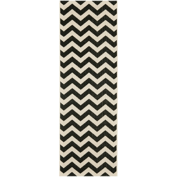 Safavieh Courtyard Bailey Chevron Indoor/Outdoor Runner Rug, 2'3" x 12', Black/Beige