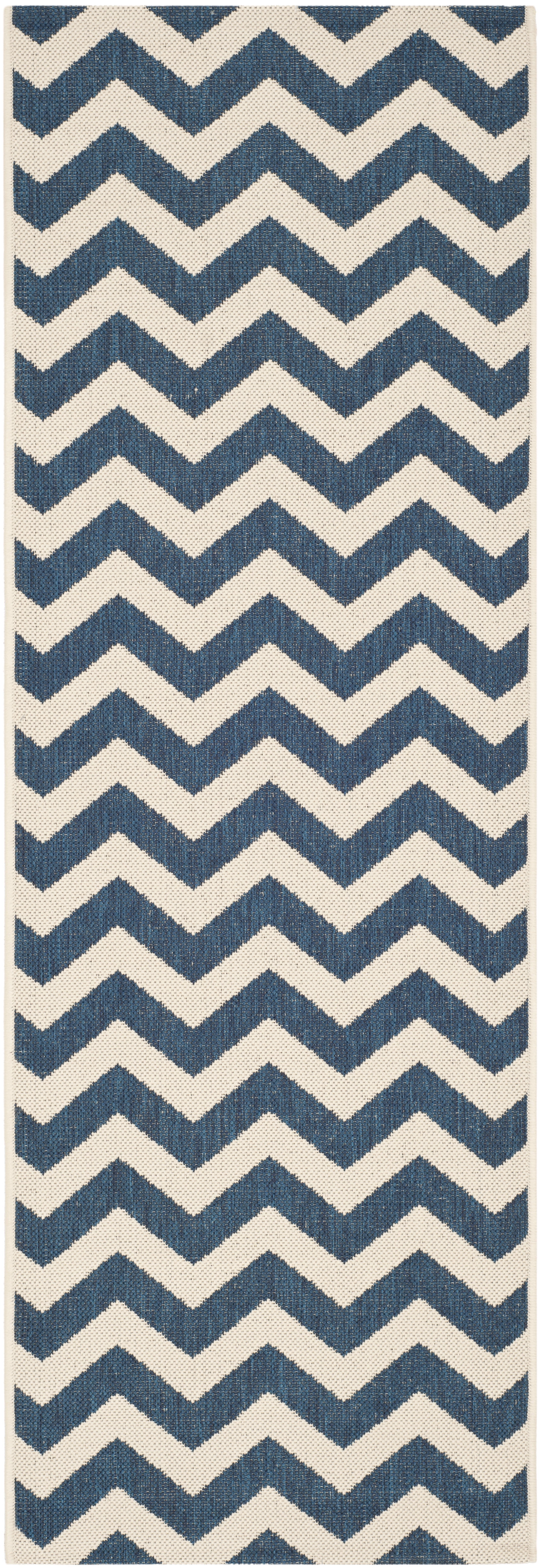 Safavieh Courtyard Bailey Chevron Indoor/Outdoor Runner Rug, 2'3" x 14', Navy/Beige