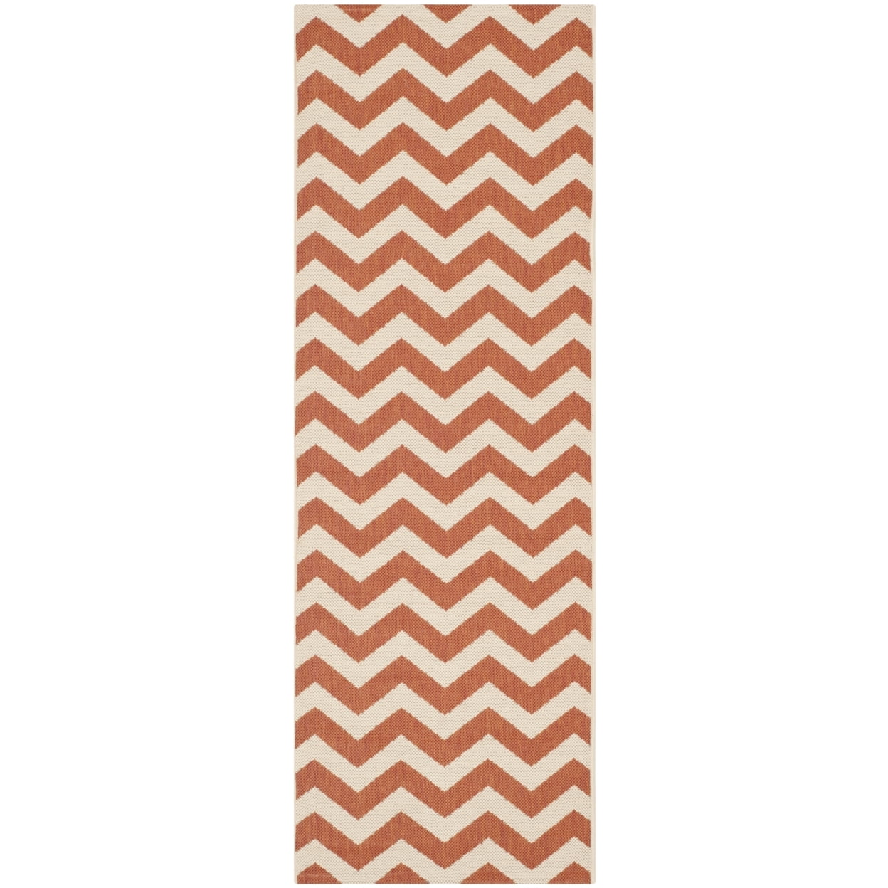 Terracotta and Beige Chevron Outdoor Runner Rug
