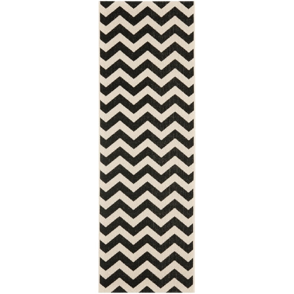 Safavieh Courtyard Bailey Chevron Indoor/Outdoor Runner Rug, Black/Beige, 2'3" x 8'