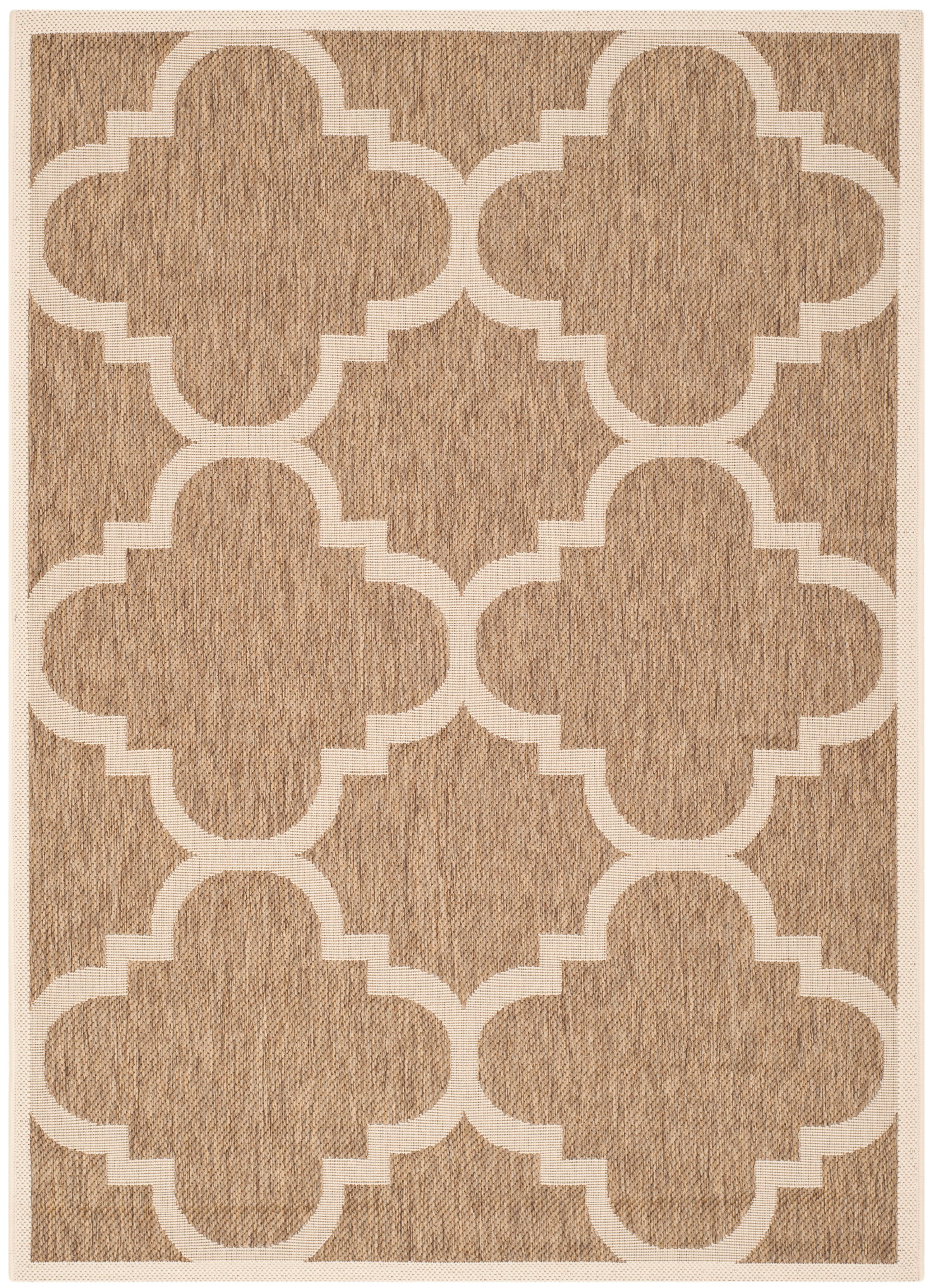 Brown and Beige Synthetic Rectangular Indoor/Outdoor Rug