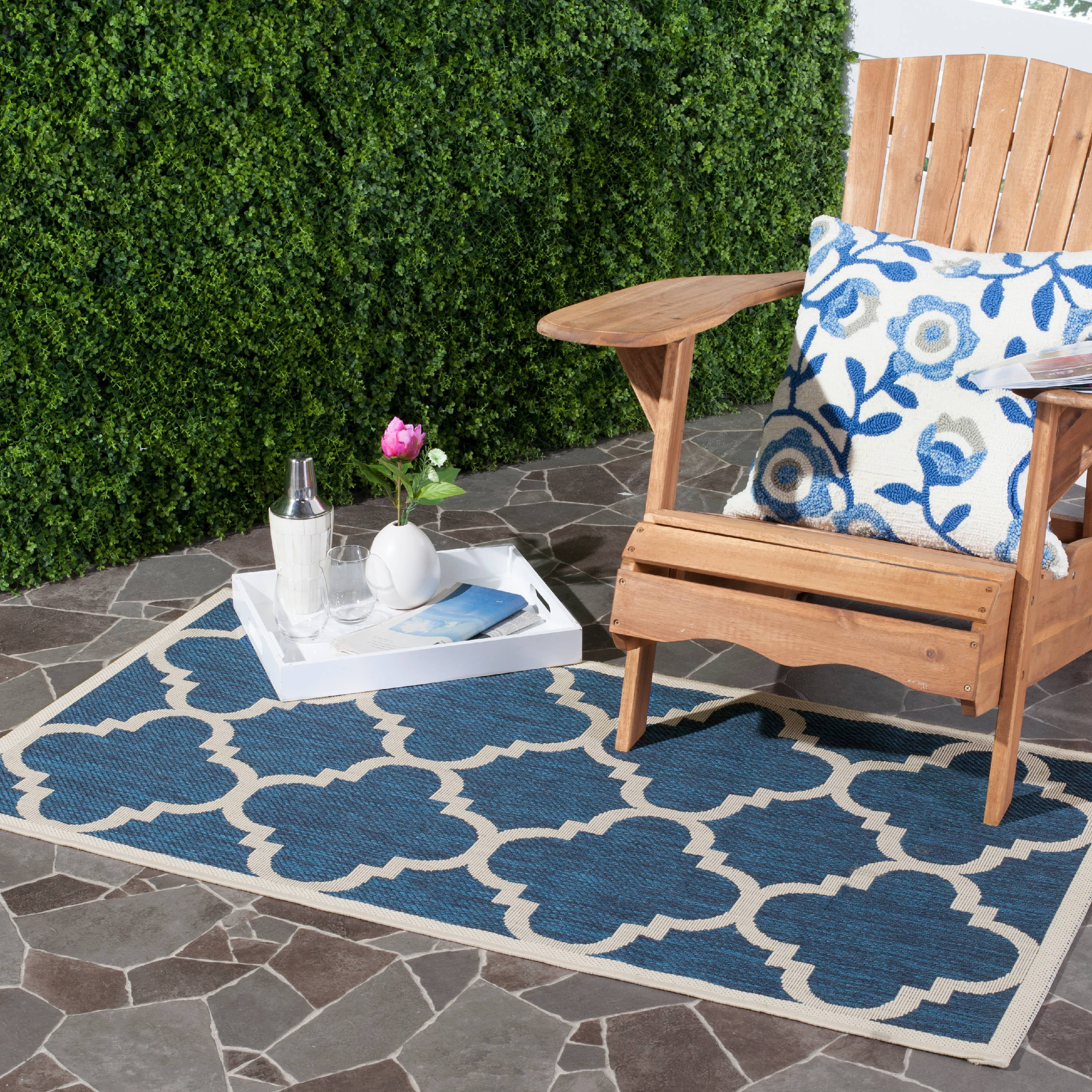 Courtyard Chic Navy & Beige Moroccan Tile 31" Synthetic Area Rug