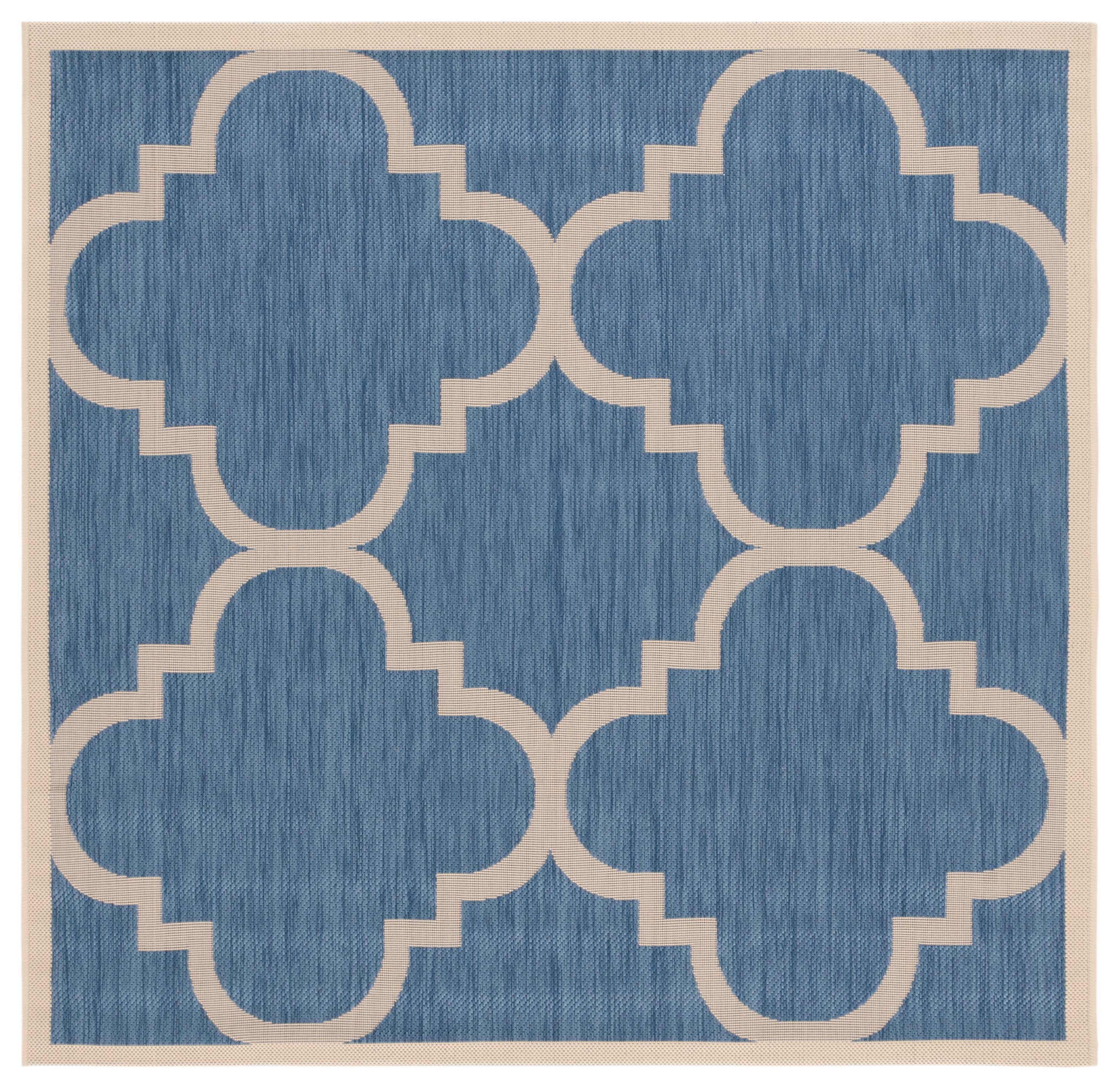 Safavieh Courtyard Becky Geometric Indoor/Outdoor Area Rug, Blue/Beige, 5'3" x 5'3" Square