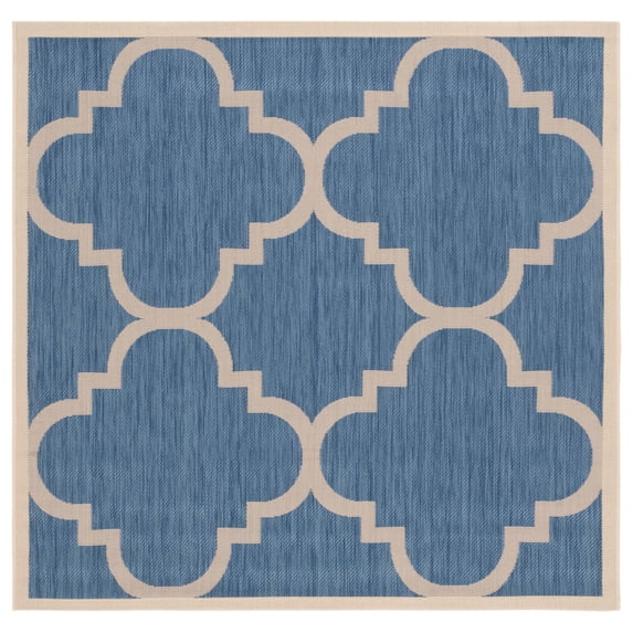 Safavieh Courtyard Becky Geometric Indoor/Outdoor Area Rug, Blue/Beige, 5'3" x 5'3" Square
