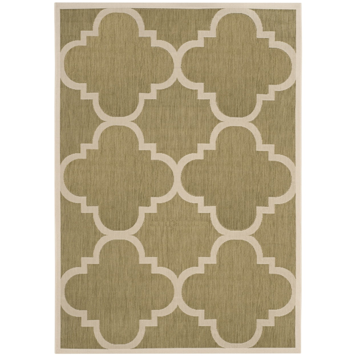 Green and Beige Quatrefoil Flatweave Synthetic Area Rug, 6'7" x 9'6"
