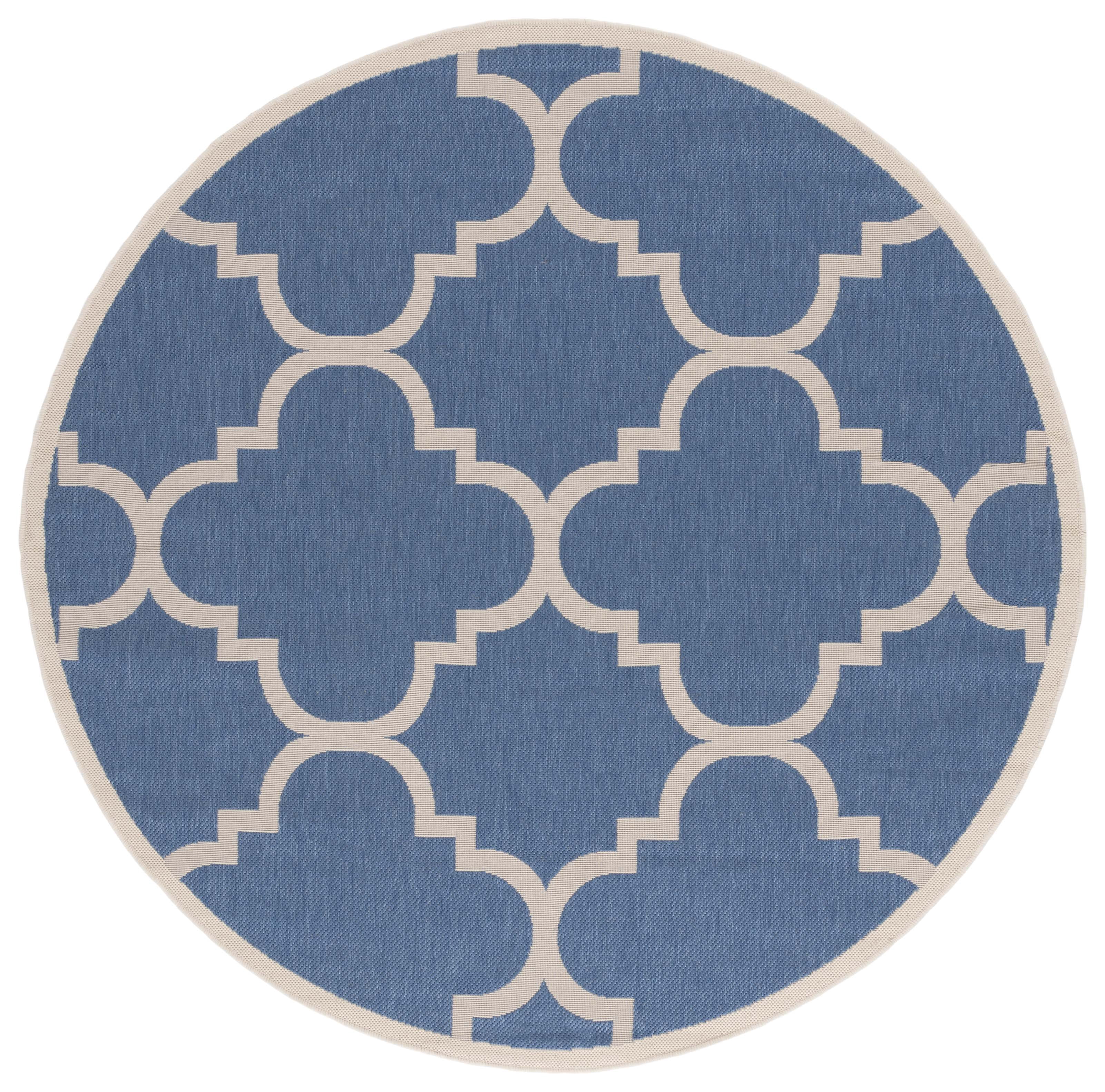 Safavieh Courtyard Becky Geometric Indoor/Outdoor Area Rug, Blue/Beige, 7'10" x 7'10" Round