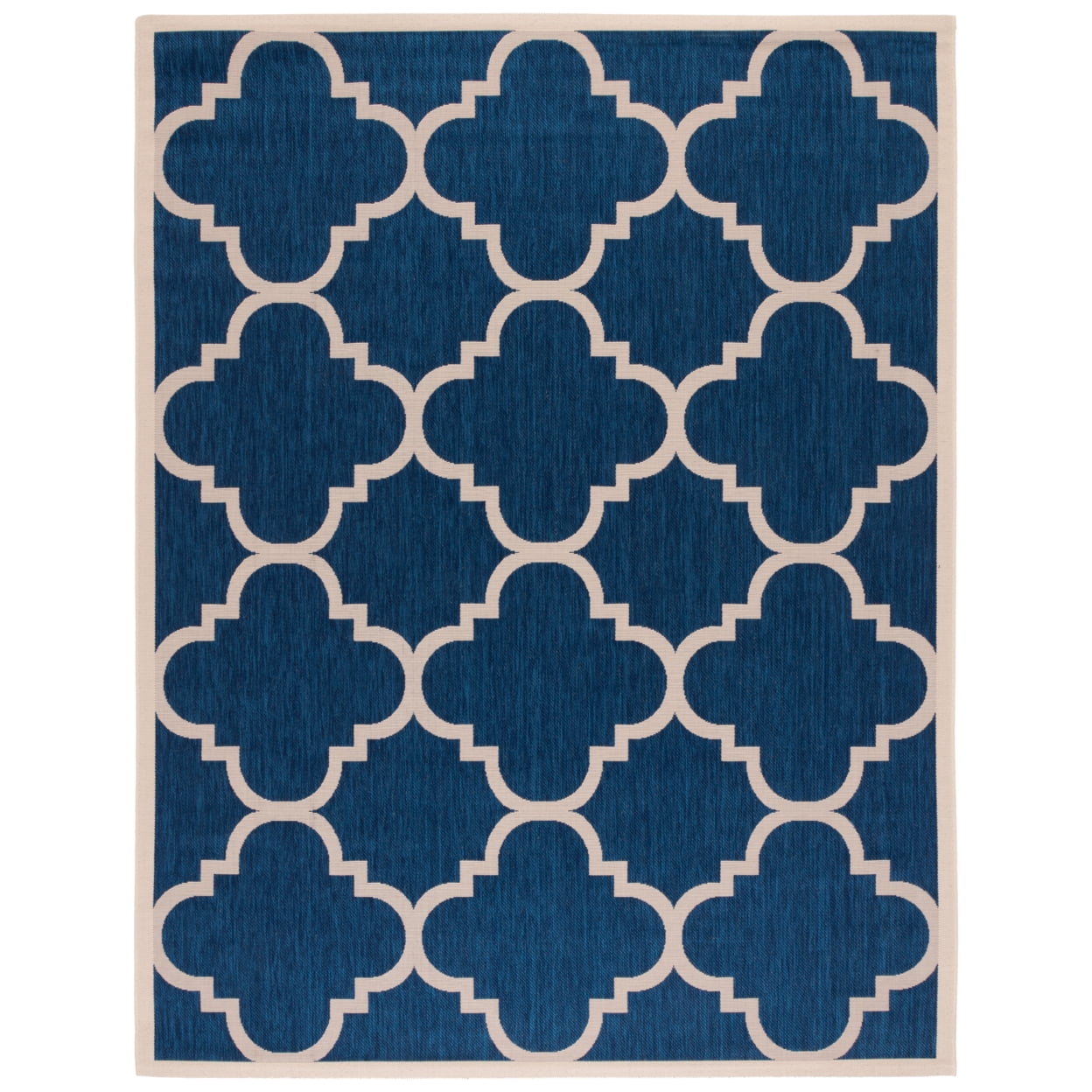 Navy and Beige Synthetic Rectangular Indoor/Outdoor Rug