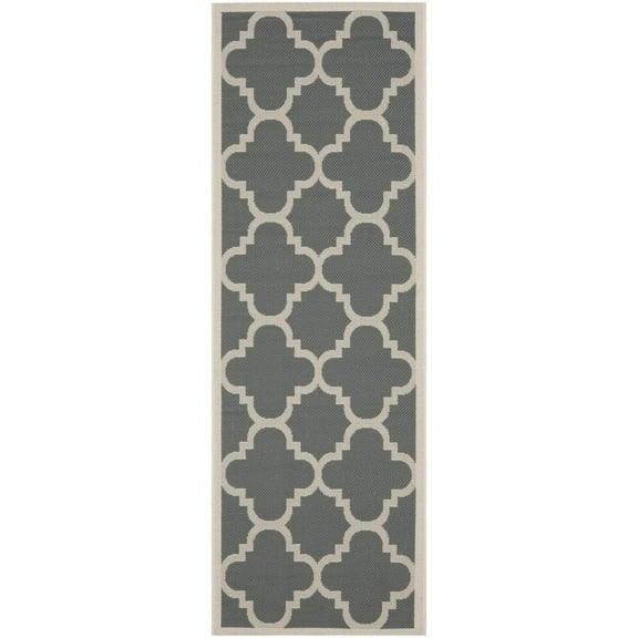 Safavieh Courtyard Becky Quatrefoil Indoor/Outdoor Runner Rug, 2'3" x 10', Grey/Beige