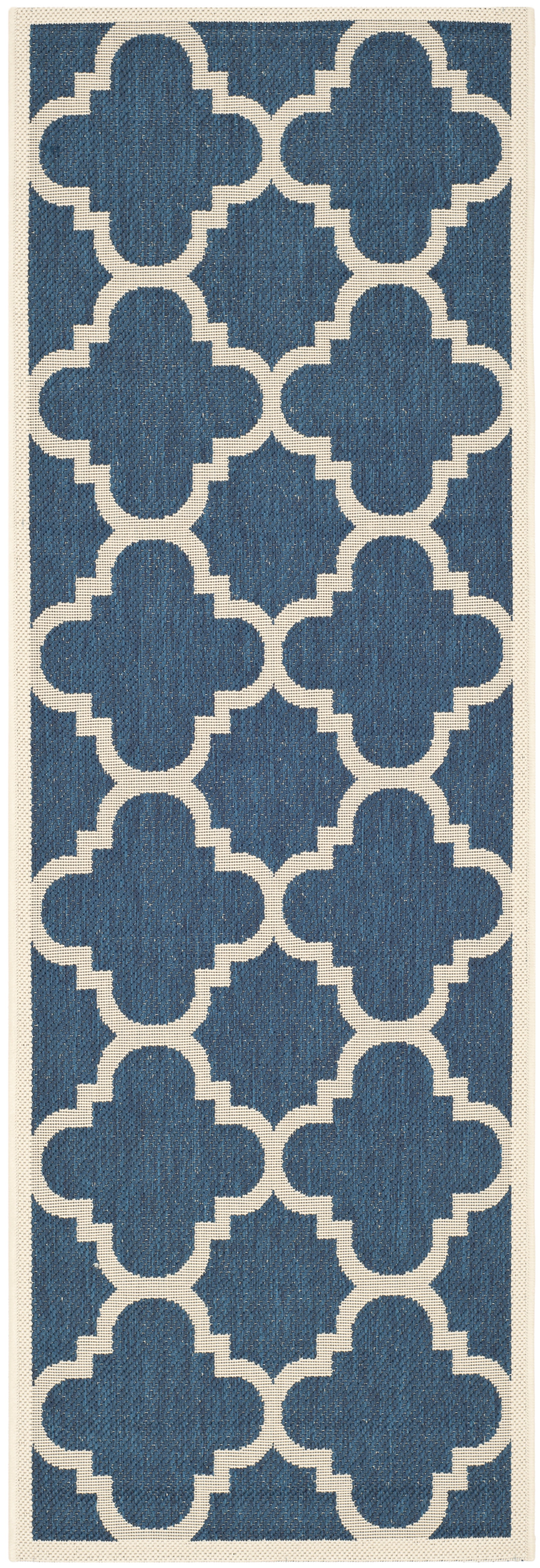 Navy and Beige Moroccan Trellis Indoor/Outdoor Runner Rug