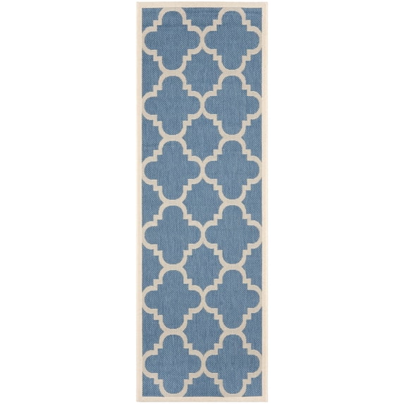 Safavieh Courtyard Becky Geometric Indoor/Outdoor Runner Rug, Blue/Beige, 2'3" x 6'7"