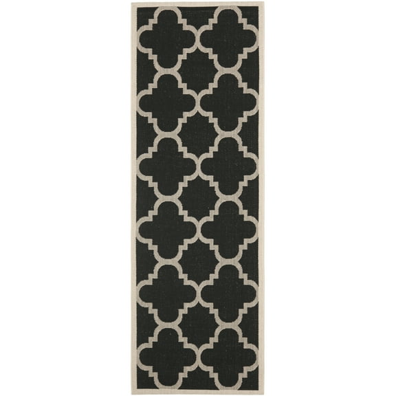 Safavieh Courtyard Becky Quatrefoil Indoor/Outdoor Runner Rug, 2'4" x 14', Black/Beige