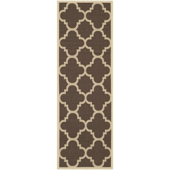 Safavieh Courtyard Becky Quatrefoil Indoor/Outdoor Runner Rug, 2'4" x 14', Dark Brown